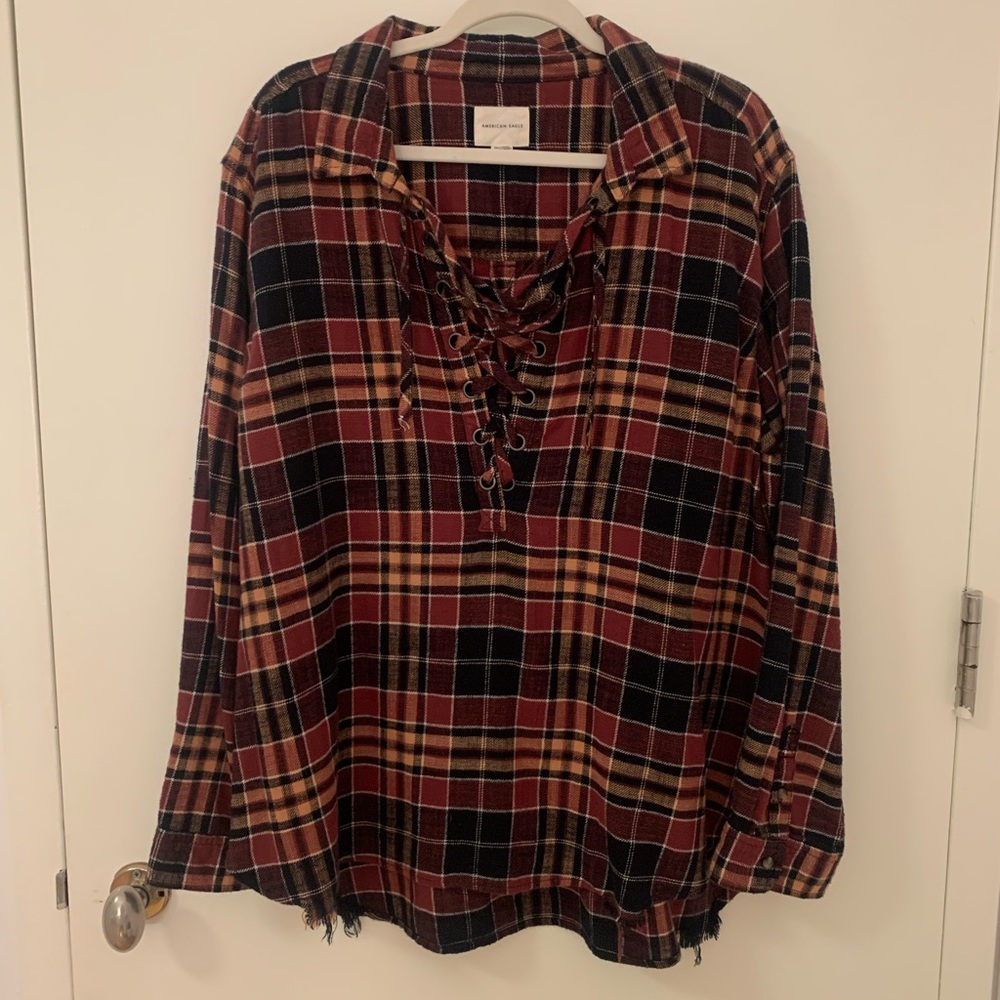 American Eagle lace up flannel